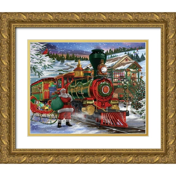 Bigelow Illustrations- Exclusive 18x15 Gold Ornate Wood Framed with Double Matting Museum Art Print Titled - Santa Express