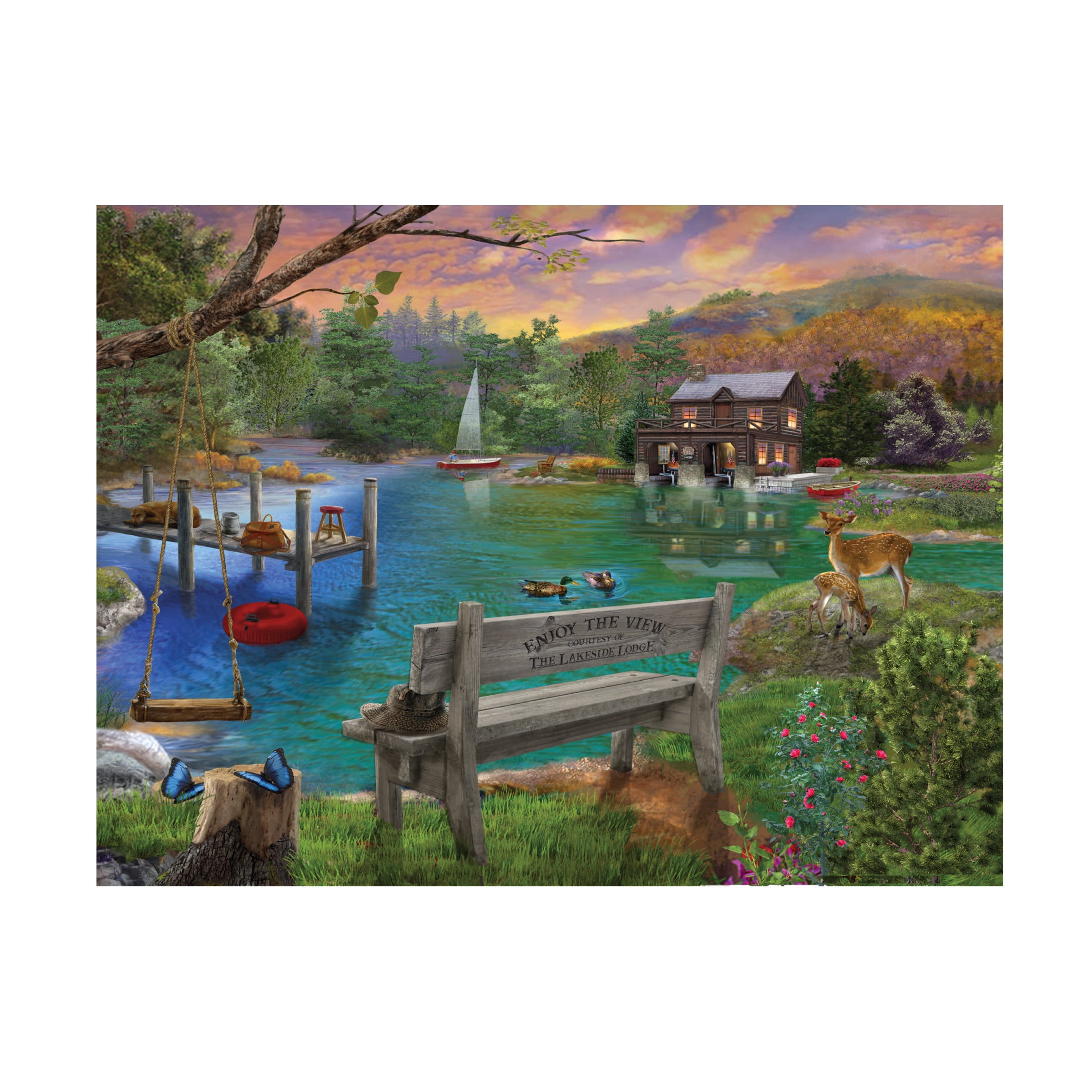 Bigelow Illustrations 'Lakeside view from the bench' Canvas Art
