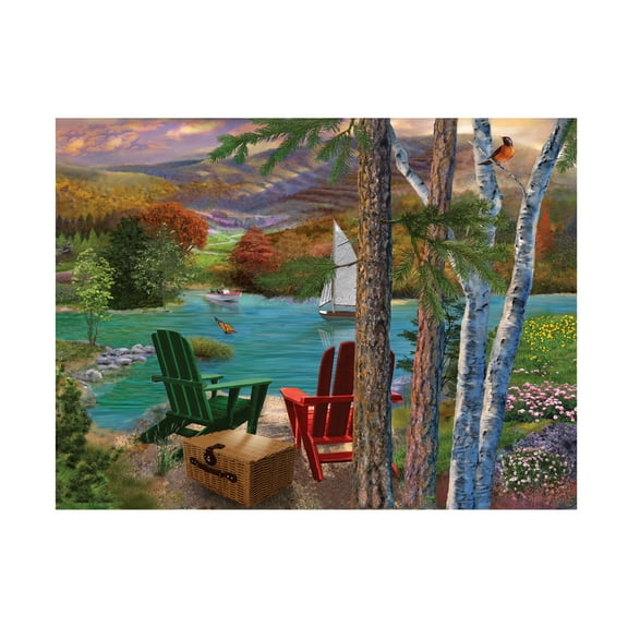 Bigelow Illustrations 'Lakeside view from the chairs' Canvas Art
