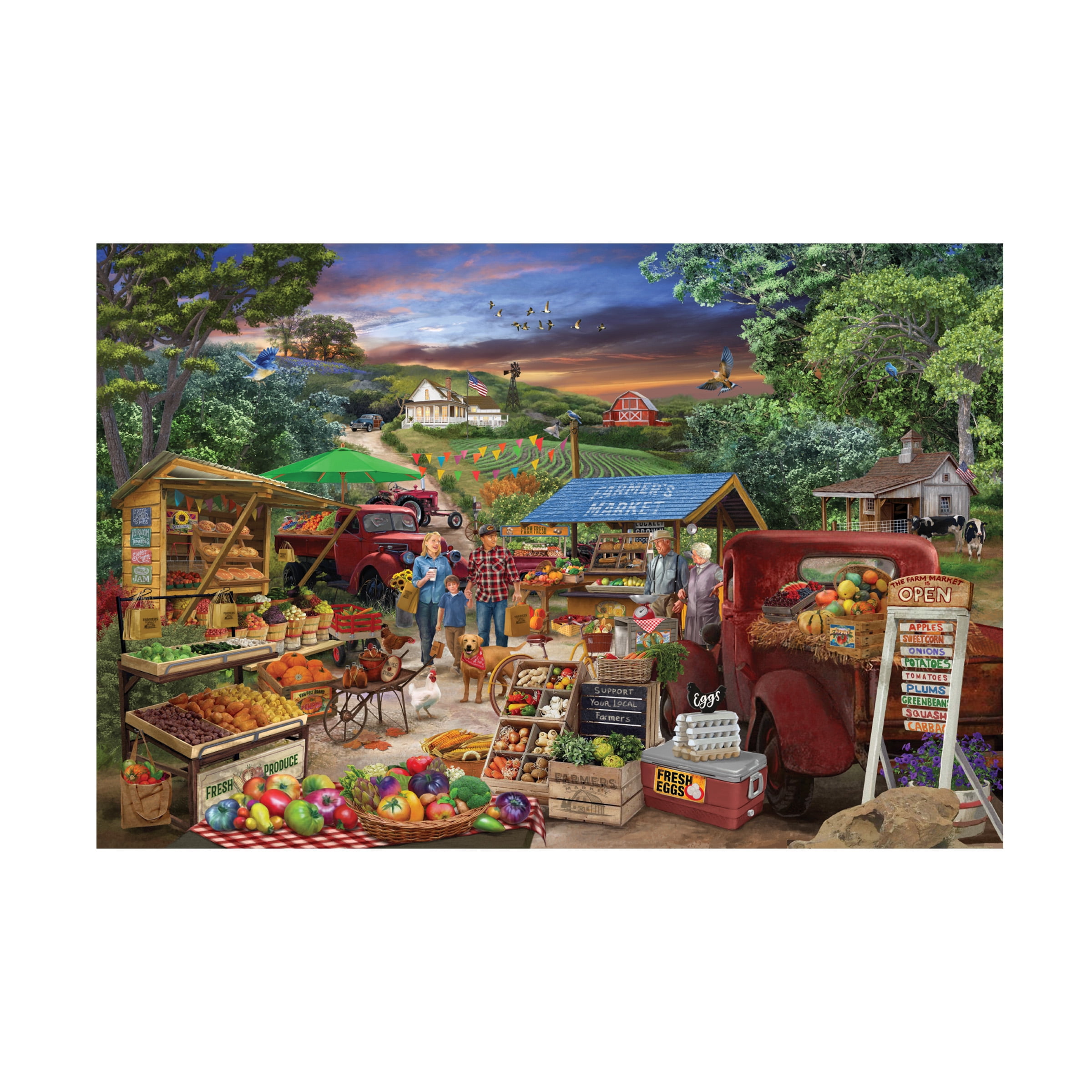 Bigelow Illustrations 'Red Trucks Farm Market' Canvas Art