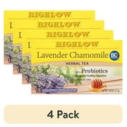 (4 pack) Bigelow Lavender Chamomile Plus Probiotics, Caffeine Free, Herbal Tea Bags, 18 Count