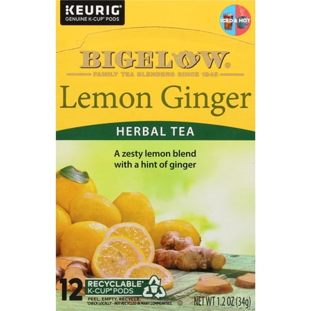 Bigelow Lemon Ginger, Caffeine-Free Herbal Tea, Keurig K-Cup Tea Pods, 12 Count