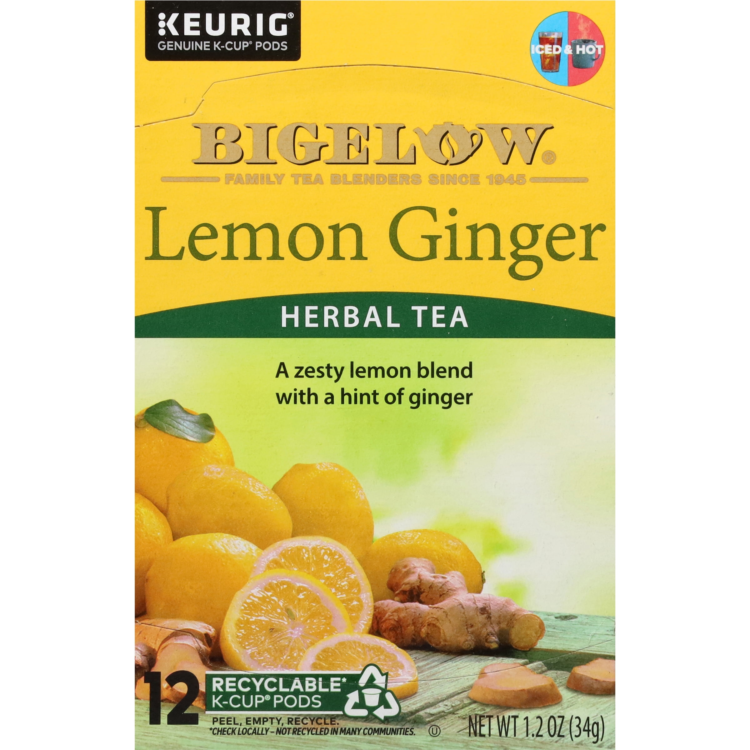 Bigelow Lemon Ginger K-Cup Pods, Herbal Tea, 12 pods - Walmart.com