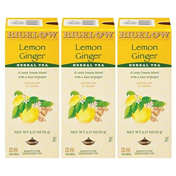 Bigelow Lemon Ginger Herbal Tea Bags 28-Count Box (Pack Of 3) Lemon Ginger Tea Bags Herbal Tea All Natural Gluten Free