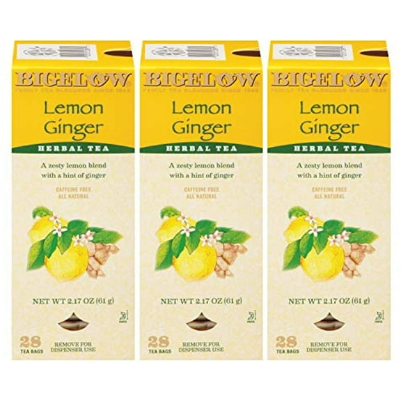 Bigelow Lemon Ginger Herbal Tea Bags 28-Count Box (Pack Of 3) Lemon Ginger Tea Bags Herbal Tea All Natural Gluten Free