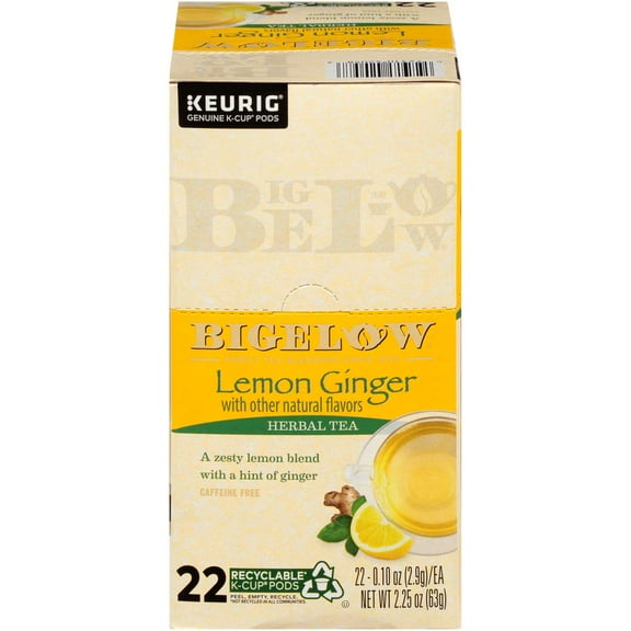 Bigelow Lemon Ginger Herbal Tea Keurig K-Cups, 22 Count Box (Pack of 1), No Caffeine 22 K-Cup Pods Total