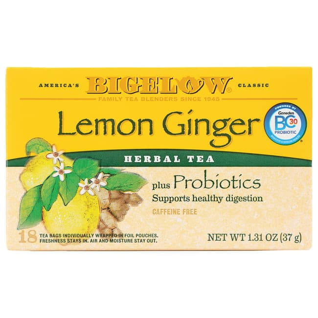 Bigelow Lemon Ginger Plus Probiotics, Caffeine Free, Herbal Tea Bags, 18 Count