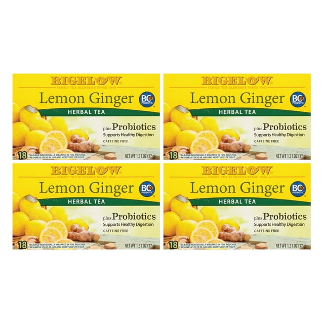 Bigelow Lemon Ginger Plus Probiotics, Caffeine Free, Herbal Tea Bags