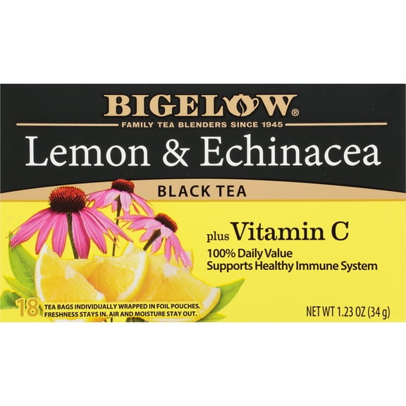 Bigelow Lemon and Echinacea Plus Vitamin C, Black Tea Bags, 18 Count