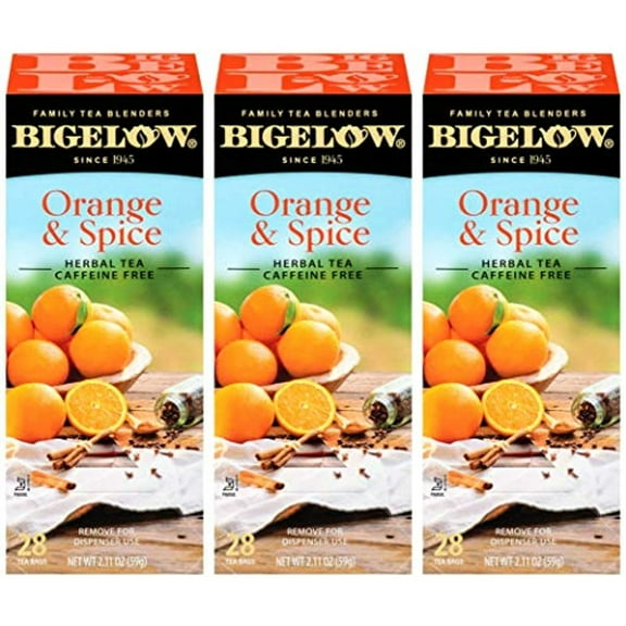 Bigelow Orange & Spice Herbal Tea 28-Count Box (Pack Of 3) Caffeine-Free Soothing Herbal Tea Sweetly Citrus-Y Tea With An Herbal Twist In Foil-Wrapped Bags