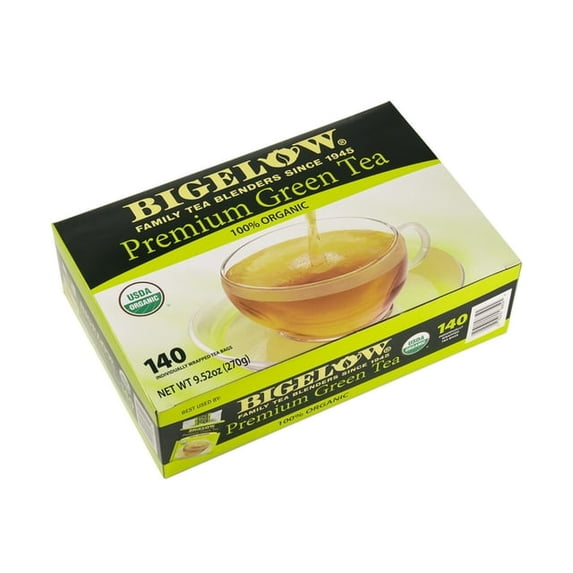 Bigelow Organic Premium Green Tea, 140-Count Tea Bags – Naturally Caffeinated Green Tea