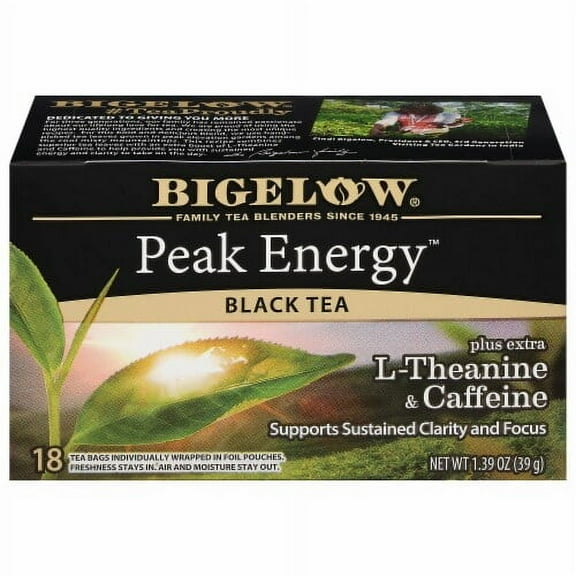 Bigelow Peak Energy Plus Extra L-Theanine & Caffeine Black Tea Bags 18 ct - Pack of 2