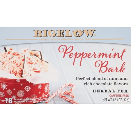 Bigelow Peppermint Bark Holiday Tea, Caffeine Free, Herbal Tea Bags, 18 Count