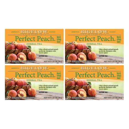 Bigelow Perfect Peach, Caffeine-Free Herbal Tea Bags, 20 Count (4 packs of 20)