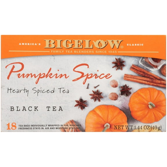 Bigelow Pumpkin Spice Seasonal Tea, Black Tea Bags, 18 Count