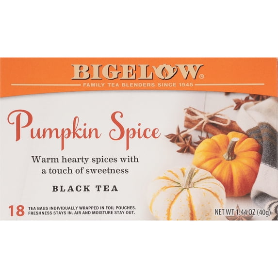 Bigelow Pumpkin Spice Seasonal Tea, Black Tea Bags, 18 Count