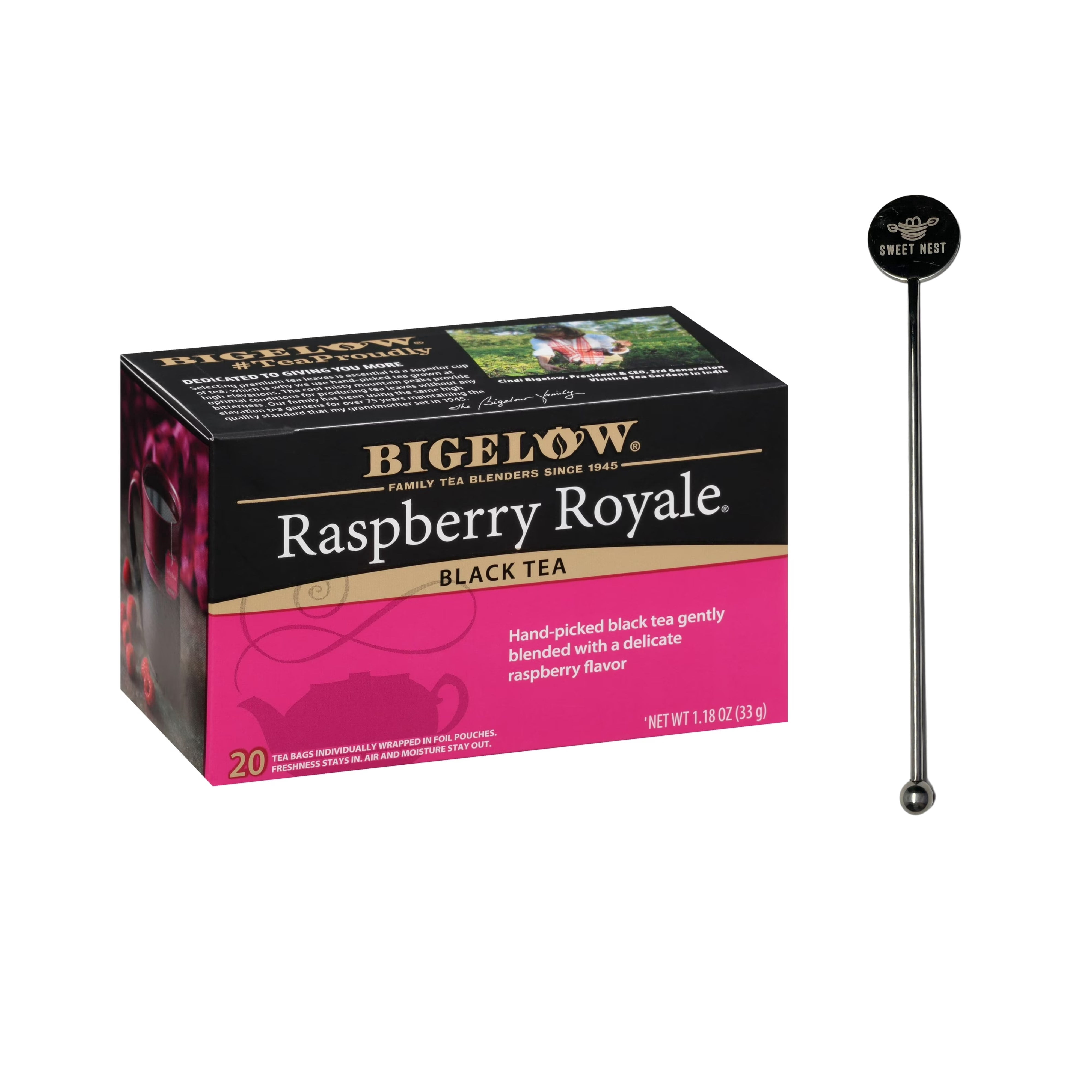 Bigelow Raspberry Royale Black Tea Bags with Sweet Nest Stirrer – 20 ...