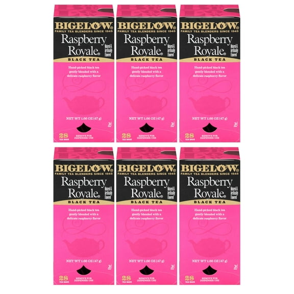 Bigelow Raspberry Royale Tea Bags 28-Count GJM1Boxes (Pack of 6) Black Tea Bags All Natural Gluten Free Rich in Antioxidants