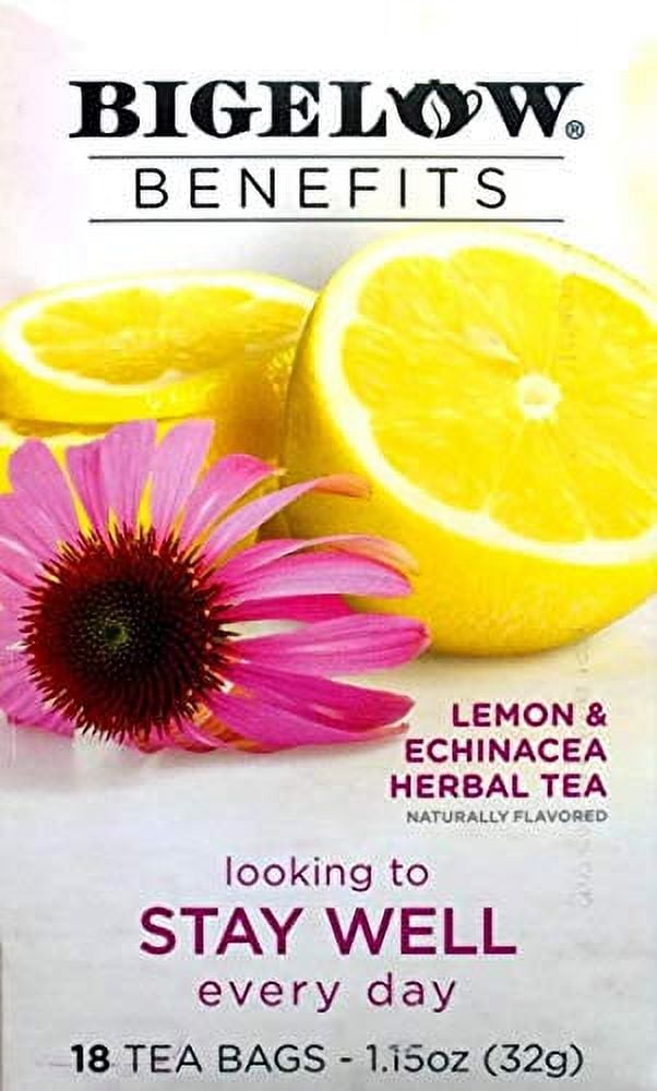 Bigelow Tea Benefits, Lemon and Echinacea Herbal Tea Bags, 36 Ct (2 Boxes of 18)