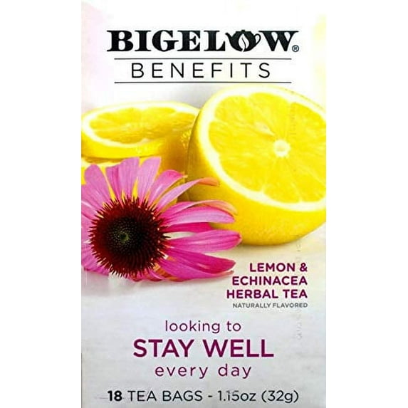 Bigelow Tea Benefits, Lemon and Echinacea Herbal Tea Bags, 36 Ct (2 Boxes of 18)