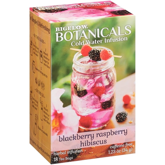 Bigelow Tea Botanicals Cold Water Infusion Caffeine Free Herbal Tea Blackberry Raspberry Hibiscus 18 Tea Bags Pack of 3