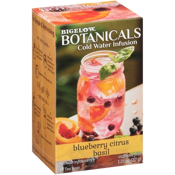 Bigelow Tea Botanicals Cold Water Infusion Caffeine Free Herbal Tea Blueberry Citrus Basil Pack of 4