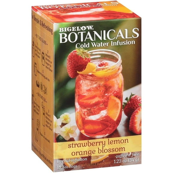 Bigelow Tea Botanicals Cold Water Infusion Caffeine Free Herbal Tea Strawberry Lemon Orange Blossom 18 Tea Bags Pack of 4
