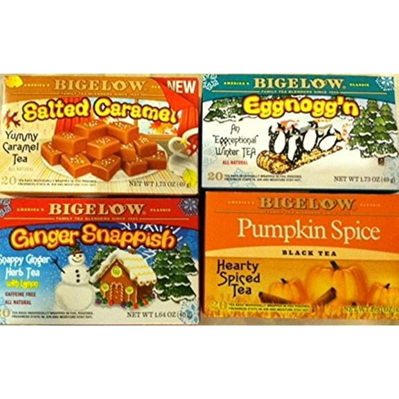 Bigelow Tea Bundle -Ginger Snappish, Pumpkin Spice, Salted Caramel, Egg Noggin - Pack Of 4