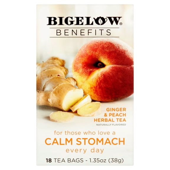 Bigelow Benefits Ginger & Peach Herbal Tea, 18 count, 1.35 oz, 6 pack
