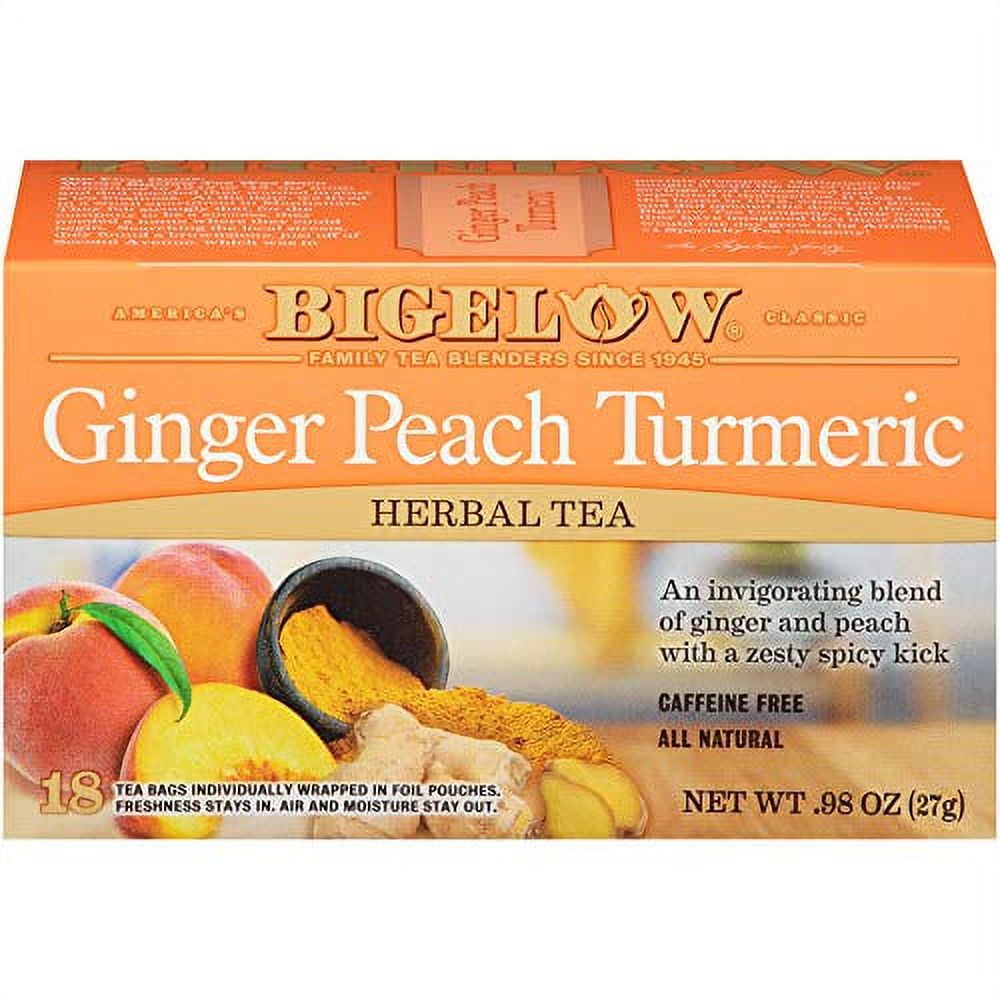 Bigelow Tea Ginger Peach Turmeric Herbal Tea Bags, 18 Count Box (Pack