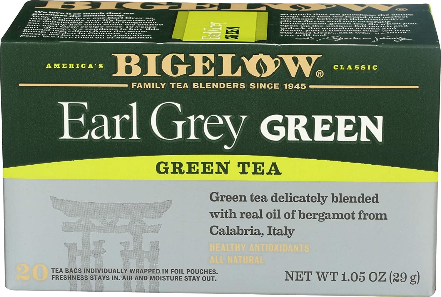 Bigelow Tea Green Tea Earl Grey - 20 Tea Bags Pack of 4