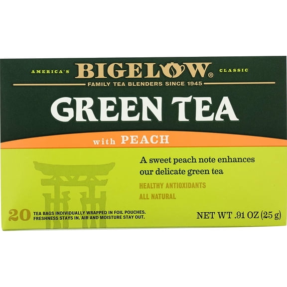 Bigelow Tea Green Tea Peach -- 20 Tea Bags Pack of 2