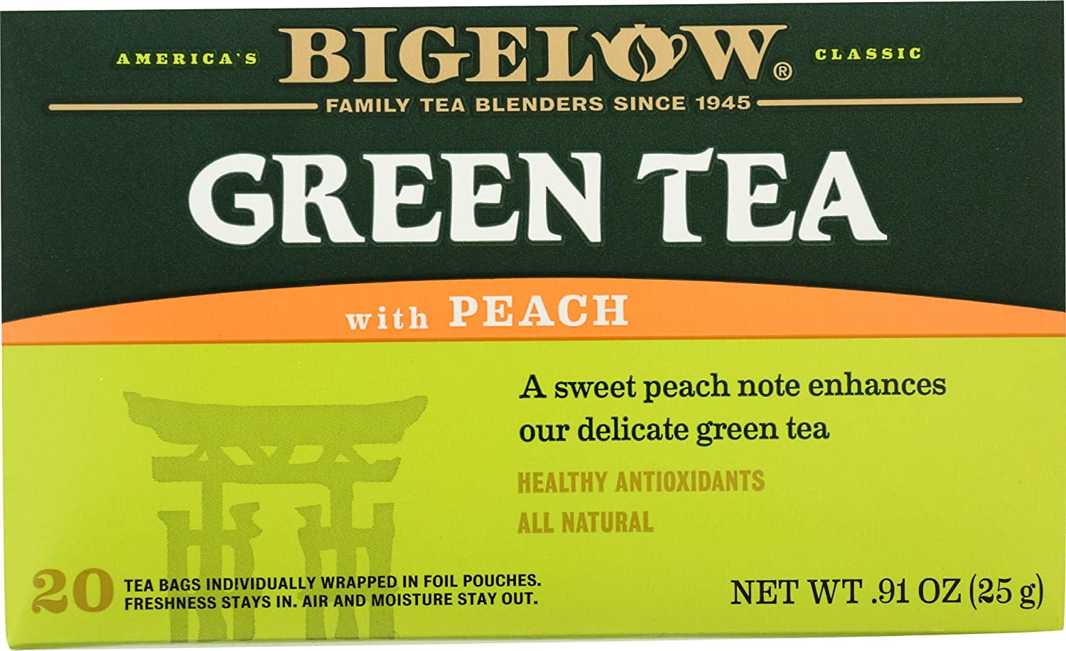 Bigelow Tea Green Tea Peach -- 20 Tea Bags Pack of 4