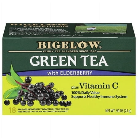 Bigelow Tea Green Tea with Elderberry Plus Vitamin C - 18 Tea Bags Pack of 4