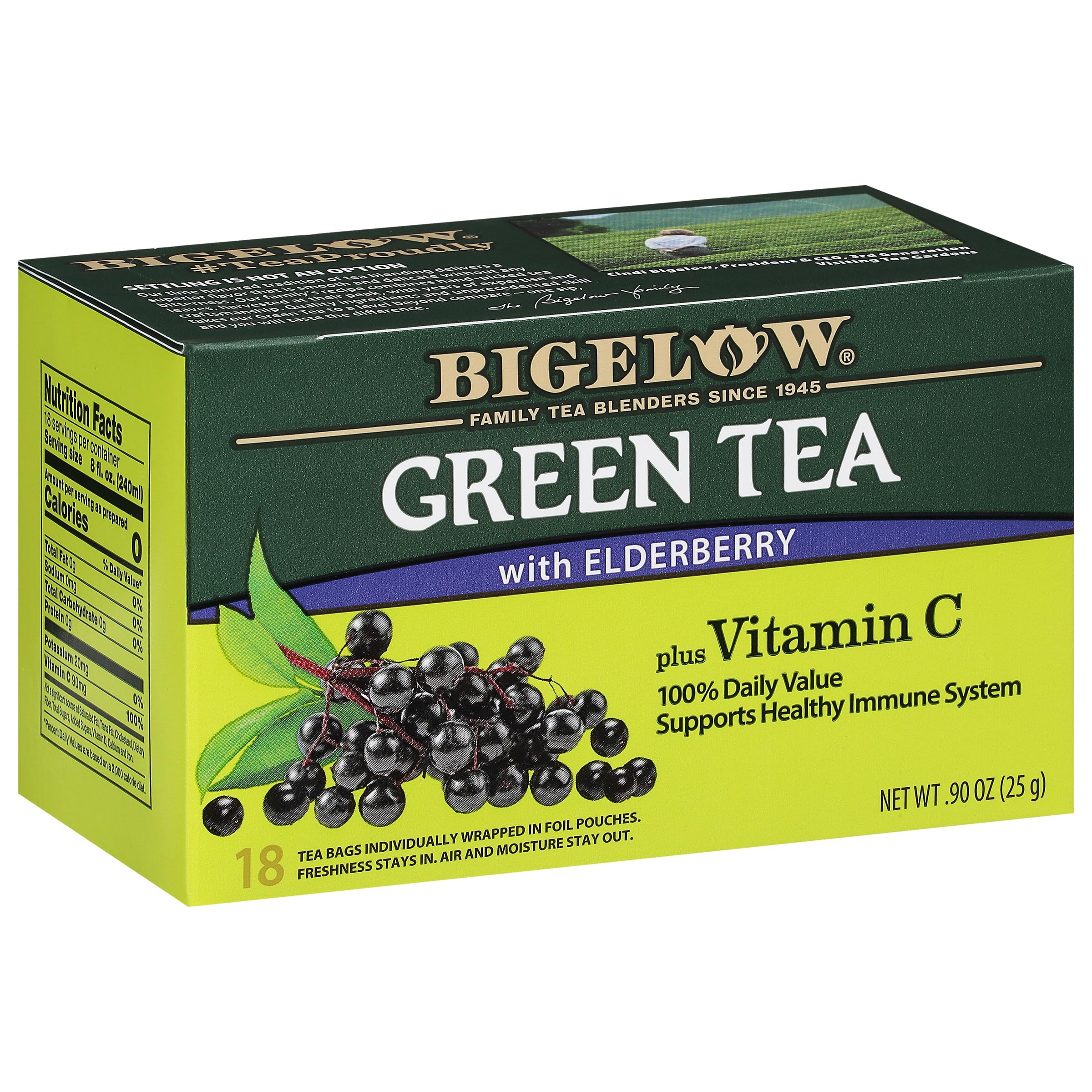 Bigelow Tea Green Tea with Elderberry Plus Vitamin C, Caffeinated Tea