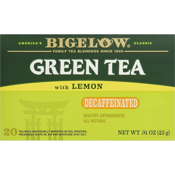 Bigelow Tea Green Tea with Lemon Decaffeinated - 20 Tea Bags Pack of 2