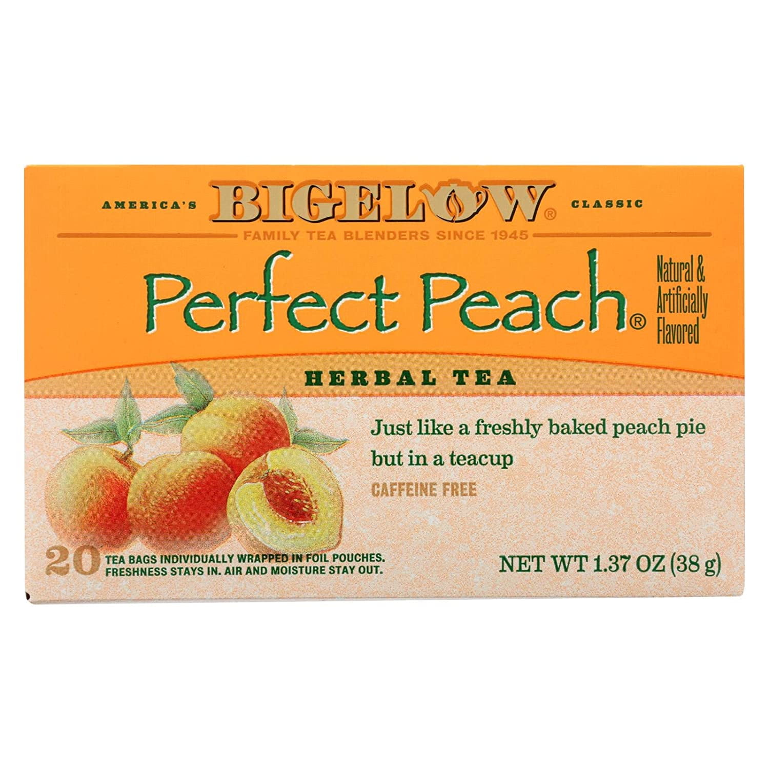 Bigelow Tea Herbal Tea Caffeine Free Perfect Peach 20 Tea Bags Pack