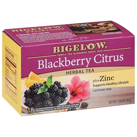 Bigelow Tea Herbal Teas Blackberry Citrus plus Zinc, 18 Count (Pack of 1), 18 Total Tea Bags