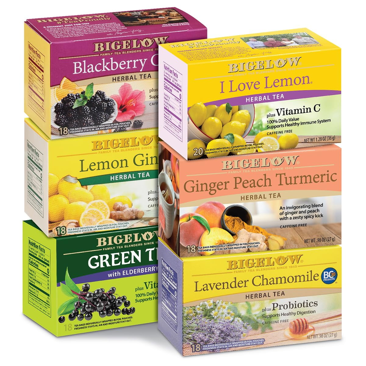 Bigelow Tea Immunity Variety Pack, Caffeinated Green and Caffeine Free