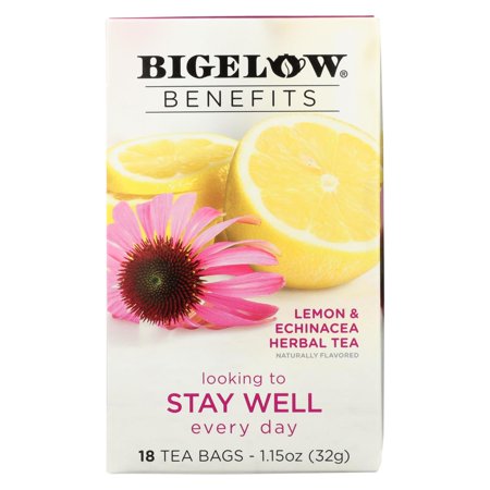 Bigelow Tea Kosher Lemon & Echinacea Herbal Tea Bags, 108 Ct (6 Boxes of 18) (6 pack)