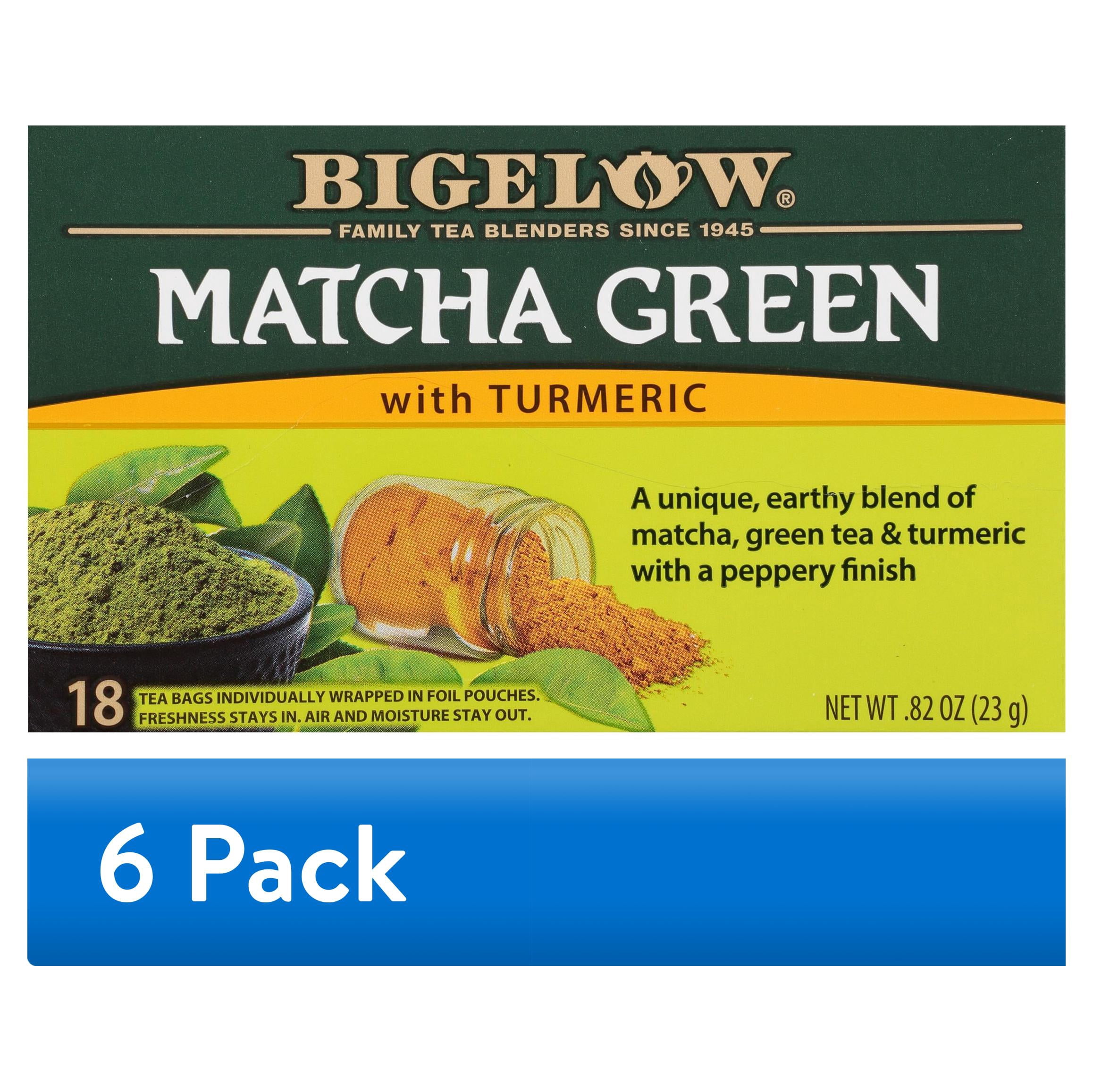 (6 pack) Bigelow Matcha Green Tea with Turmeric, Green Tea Bags, 18 Count