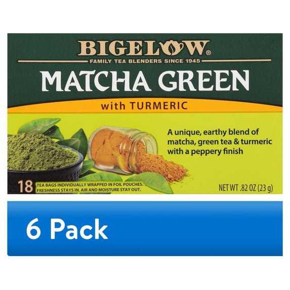 (6 pack) Bigelow Matcha Green Tea with Turmeric, Green Tea Bags, 18 Count