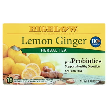 Bigelow Lemon Ginger Plus Probiotics, Caffeine Free, Herbal Tea Bags, 18 Count