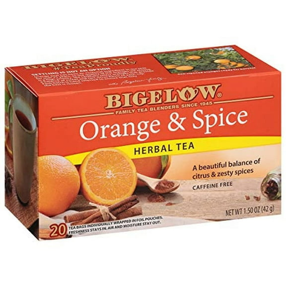 Bigelow Tea Orange & Spice Herbal Tea, Caffeine Free, 20 Count (Pack of 6), 120 Total Tea Bags