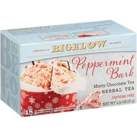 Bigelow Peppermint Bark Herbal Tea Bags, 18 Count Box (Pack Of 6) Caffeine Free Herbal Tea, 108 Tea Bags Total