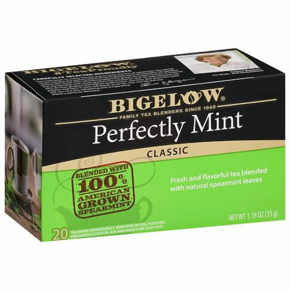 Bigelow Tea Perfectly Mint Black Tea, Caffeinated, 20 Total Tea Bags - Pack of 2