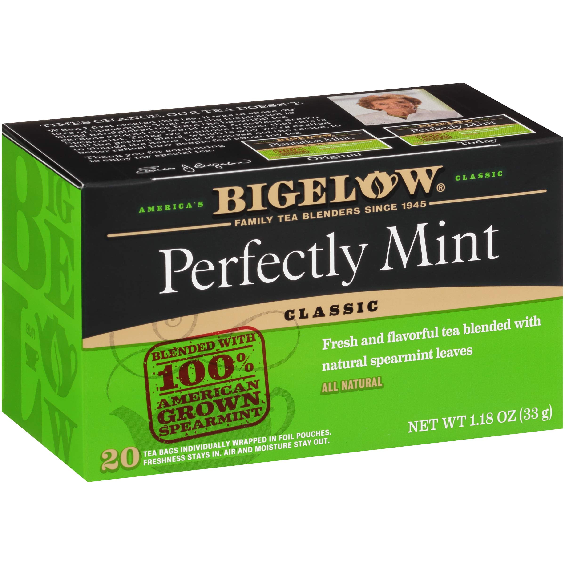 Bigelow Perfectly Mint Tea, 120 Individually Wrapped Bags, Gluten-free ...