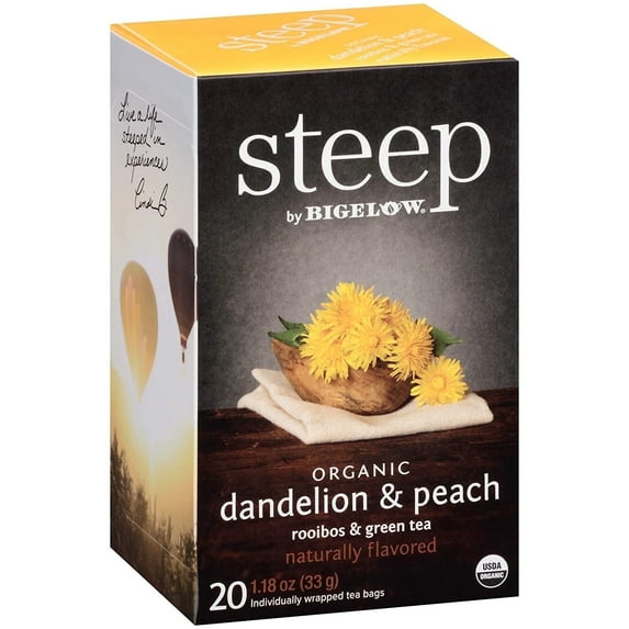 Bigelow Tea Steep Organic Rooibos & Green Tea Dandelion & Peach - 20 Tea Bags Pack of 3