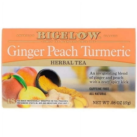 Bigelow Tea Turmeric Herbal Tea Ginger Peach 18 Tea Bags Pack of 2