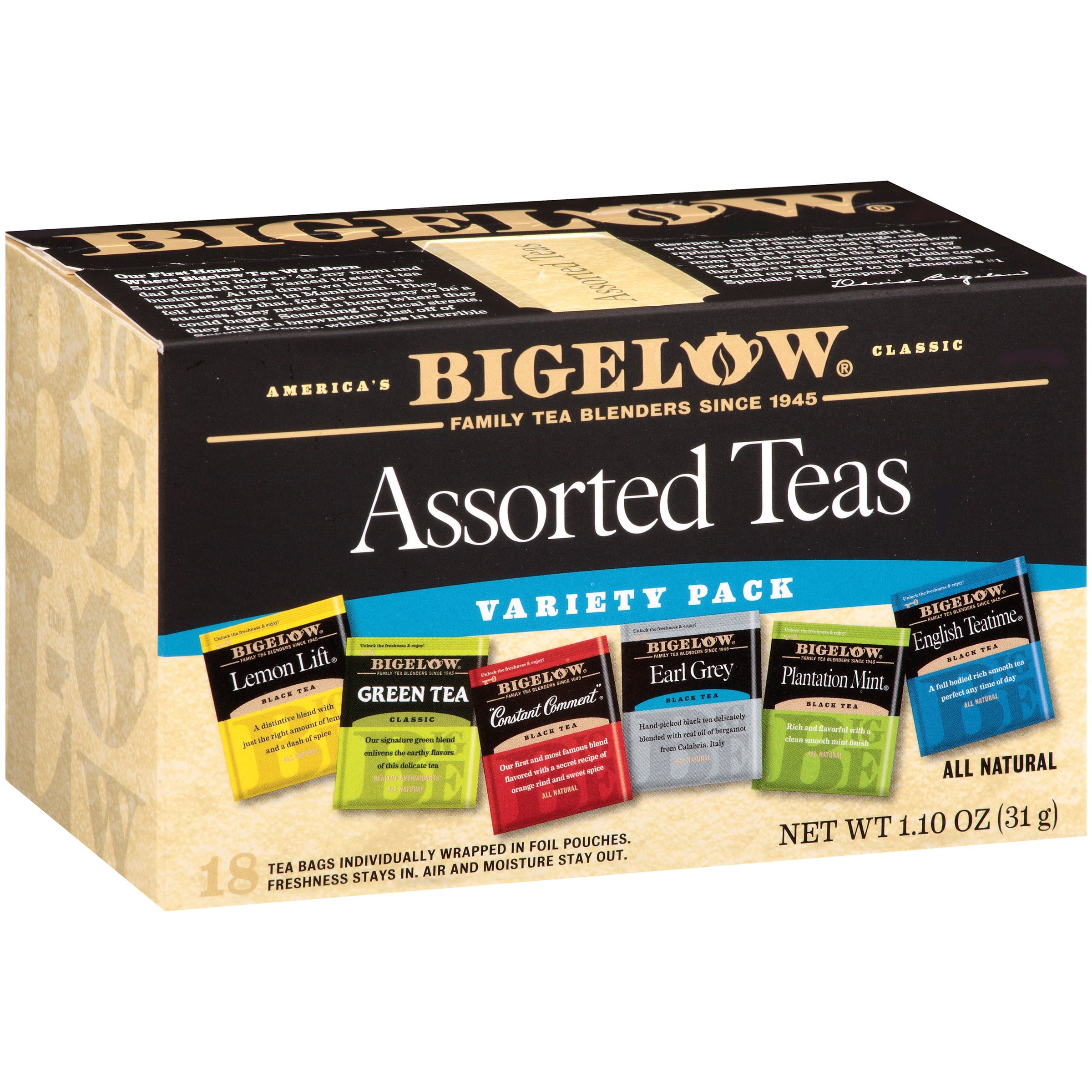 Bigelow Tea Bags Assorted Collection Black and Green Teas 18 ea